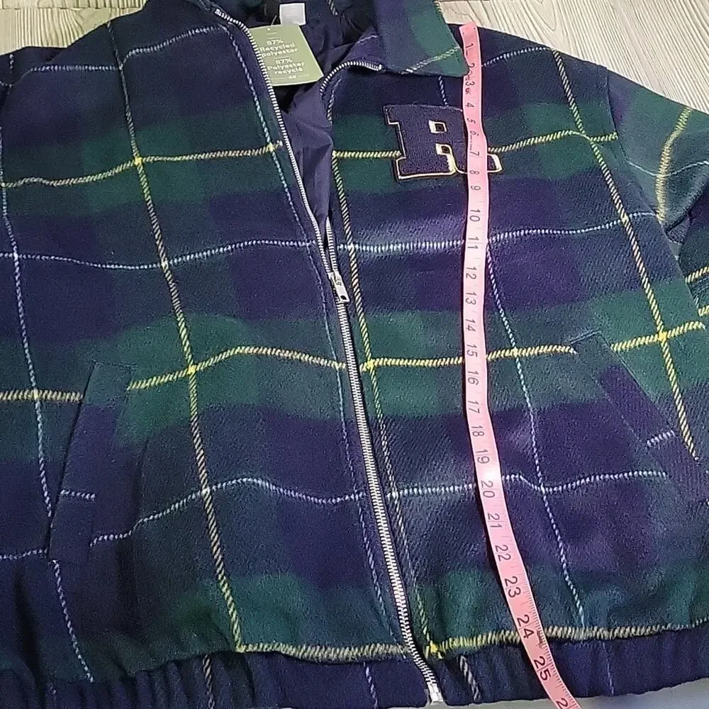 H&M Divided Boxy Unbeatable Letterman Plaid Jacket Womens Size Small NWT